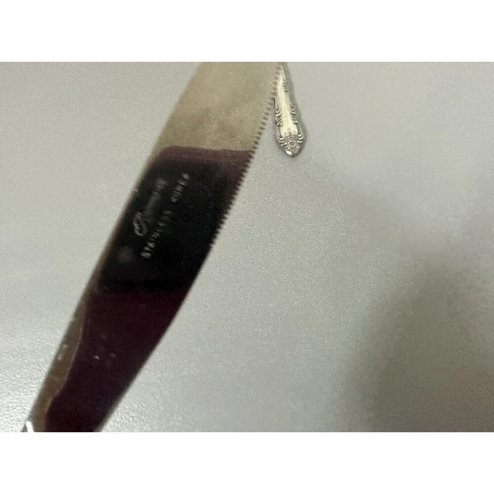 Rogers Co. stainless flatware Rose Set 3 dinner knives 8 1/2